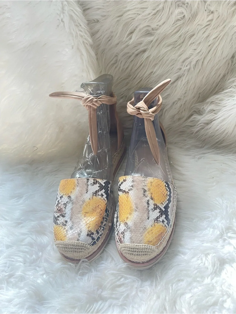 Vince Camuto Yellow, beige & brown Python Espadrille with Nude Ankle Tie SZ12M